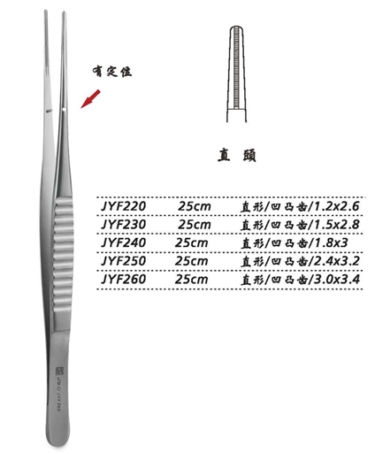 金鐘組織鑷直形 凹凸齒 25cm JYF250   2.4×3.2